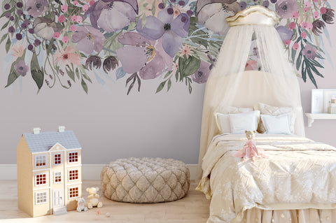 Wild Spring Garden Border 01 Pink & Lavender Floral Wall Decal