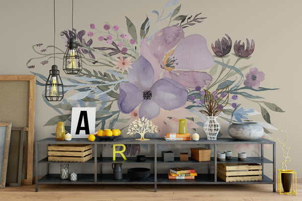 Wild Spring Garden Bouquet Pink & Lavender Floral Wall Decal