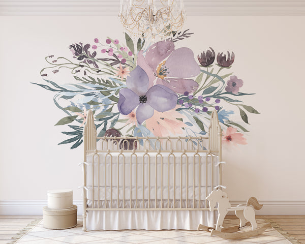 Wild Spring Garden Bouquet Pink & Lavender Floral Wall Decal