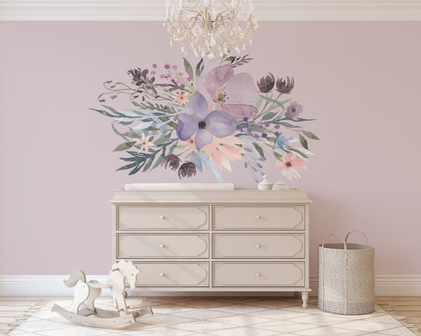 Wild Spring Garden Bouquet Pink & Lavender Floral Wall Decal