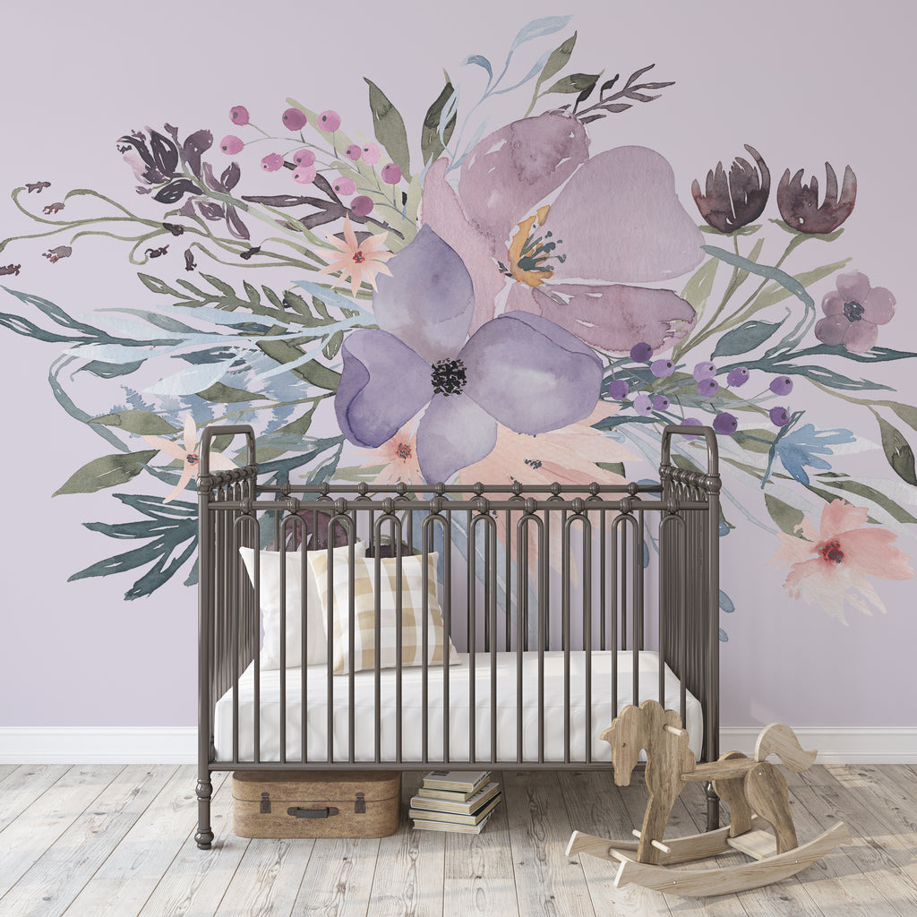 Wild Spring Garden Bouquet Pink & Lavender Floral Wall Decal