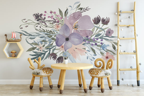 Wild Spring Garden Bouquet Pink & Lavender Floral Wall Decal