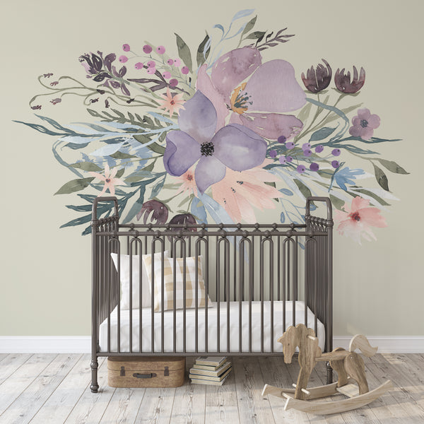 Wild Spring Garden Bouquet Pink & Lavender Floral Wall Decal