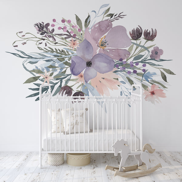 Wild Spring Garden Bouquet Pink & Lavender Floral Wall Decal