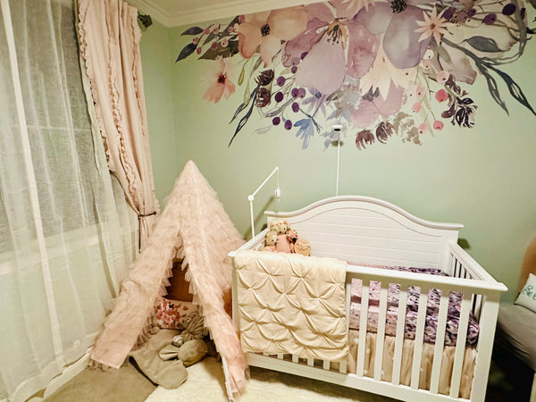 WILD SPRING GARDEN Border Pink Lavender Watercolor Flowers Wall Decal
