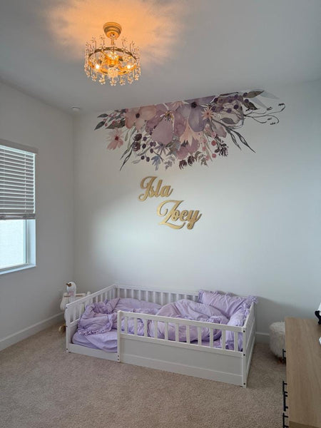 WILD SPRING GARDEN Border Pink Lavender Watercolor Flowers Wall Decal