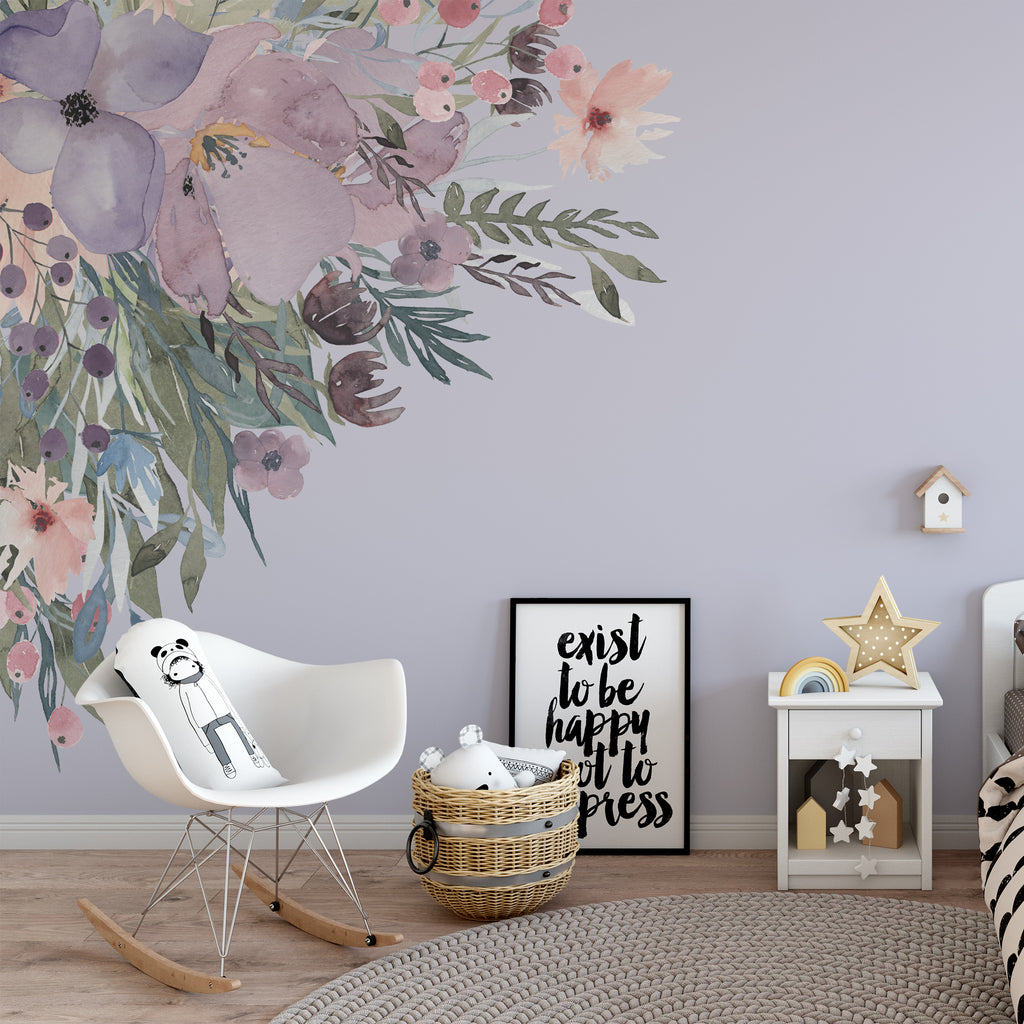 lavender flower wall decals Corners WILD SPRING Garden Pink Lavender Watercolor Flowers Wall Decals