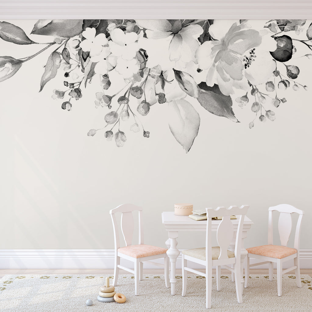 MAYA Rose Garden Black & White Watercolor Flowers Wall Decals – MotoMoms  Decor