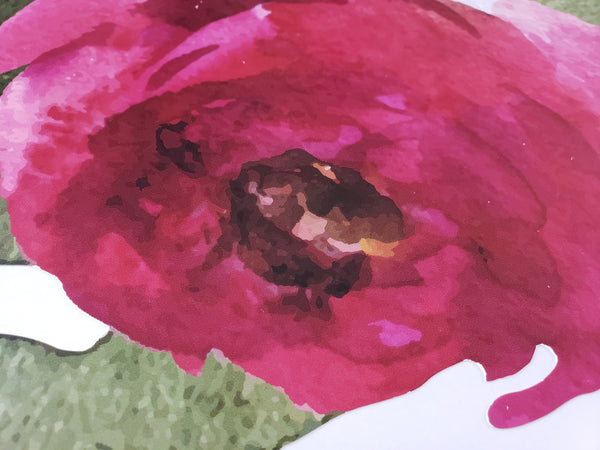 Close-up of a deep pink watercolor flower from Jessica’s Farmhouse
