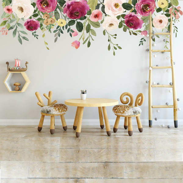 Jessica’s Farmhouse flower border above a children’s play table