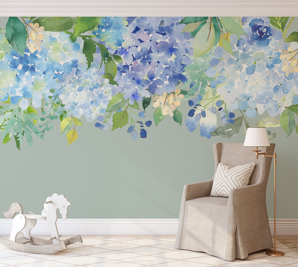 lavender flower wall decals SERENITY LAKE Watercolor Flowers Wall Decals Blue Green Mint Lavender